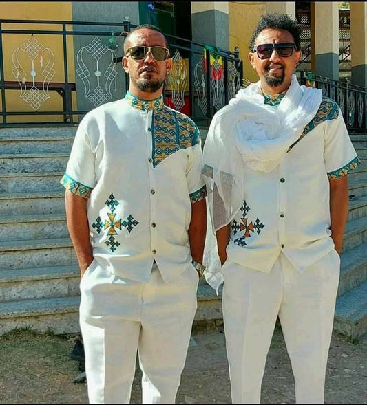 Men Style Habesha T-shirt and Trousers